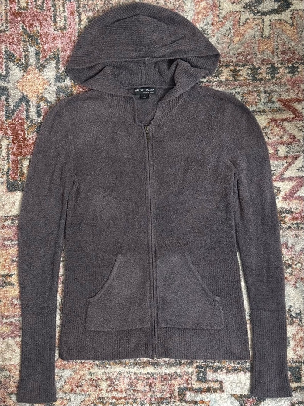 Barefoot Dreams Jacket CozyChic Lite Zip Up Hoodie Sweater Gray Sz L Cozy Lounge - Picture 12 of 12